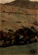 Egon Schiele Hauser vor Berghang oil painting artist
